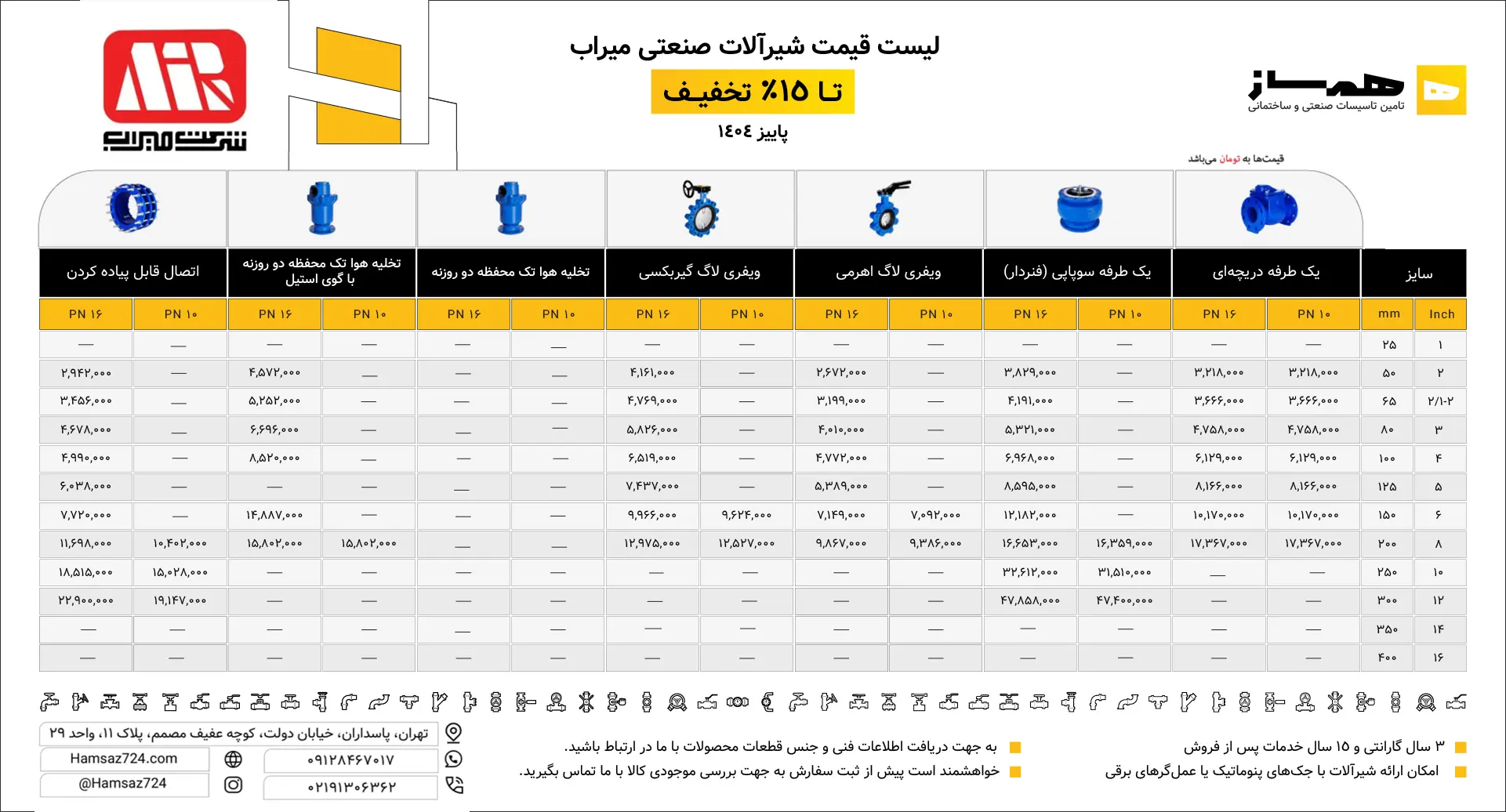 لیست-قیمت-شیرالات-چدنی-میراب-پاییز-404