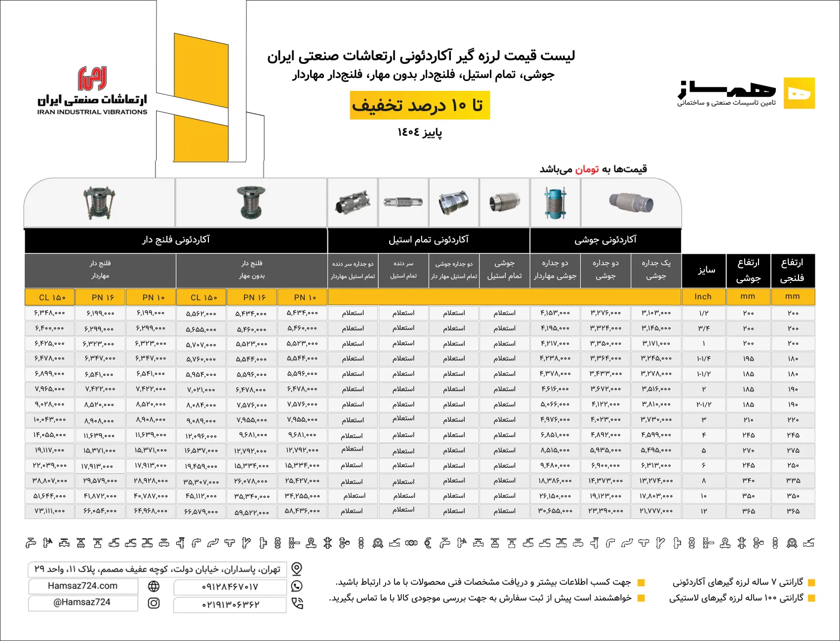 لیست قیمت لرزه گیر پاییز 1404