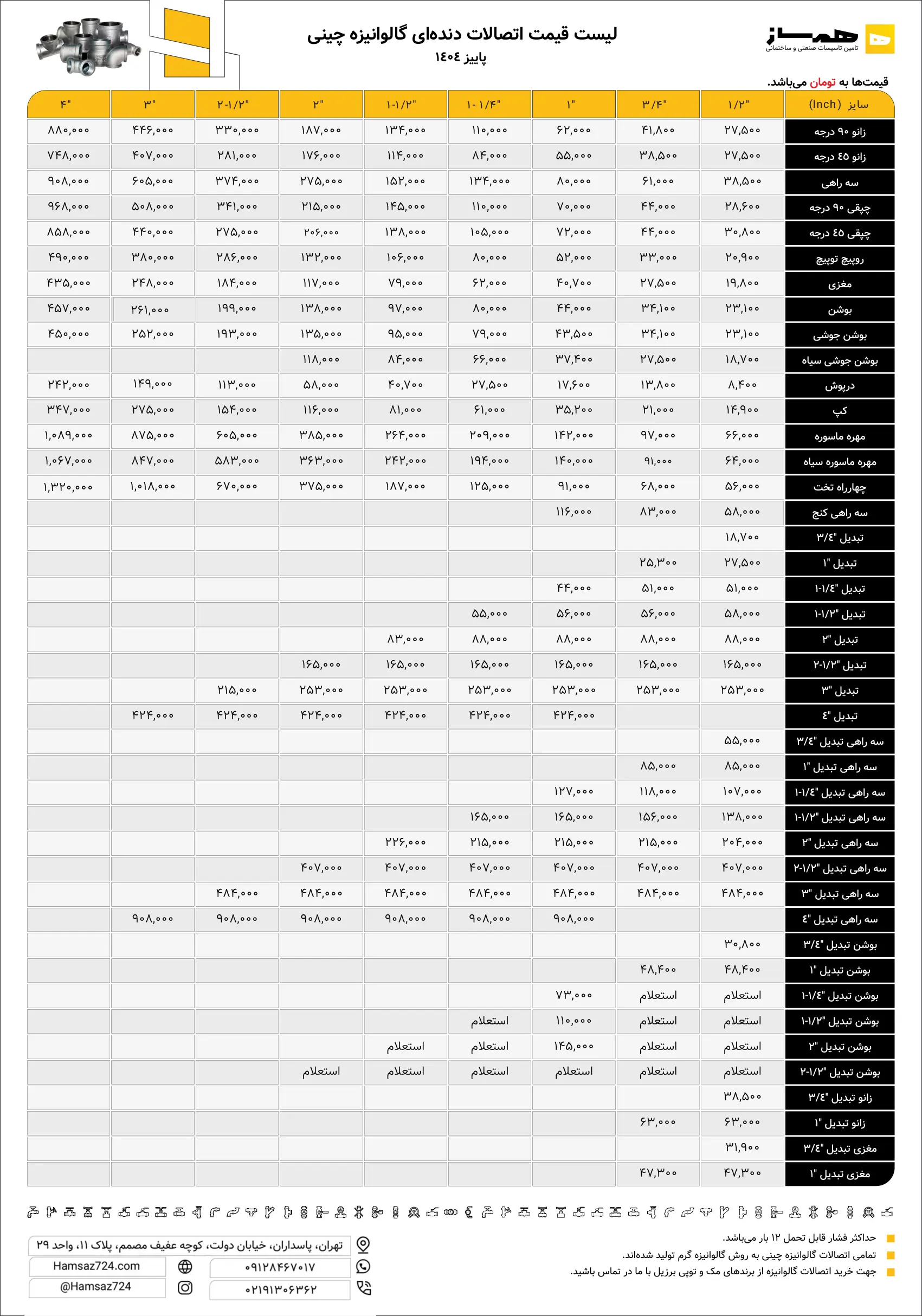 لیست قیمت گالوانیزه-پاییز-1404